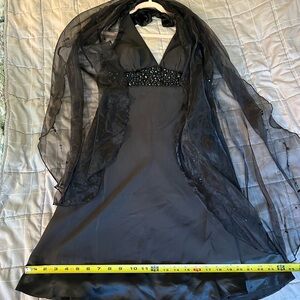 Elegant Black Halter Dress with Sheer Shawl White House Black Market